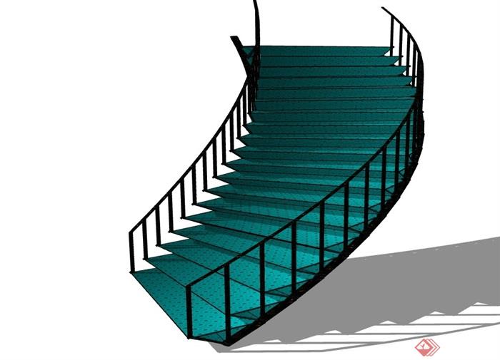 某室内详细的铁艺楼梯设计su模型