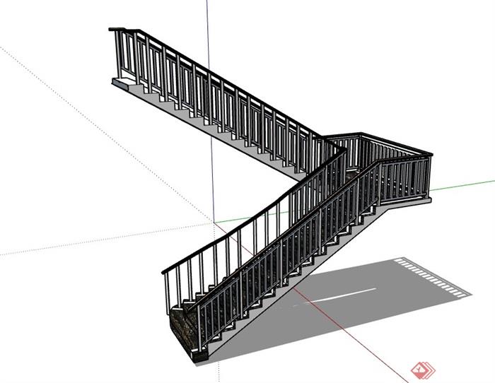 某室内详细的转角楼梯设计su模型