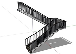某室内详细的转角楼梯设计SU(草图大师)模型