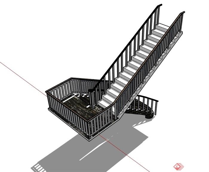 某室内详细的转角楼梯设计su模型