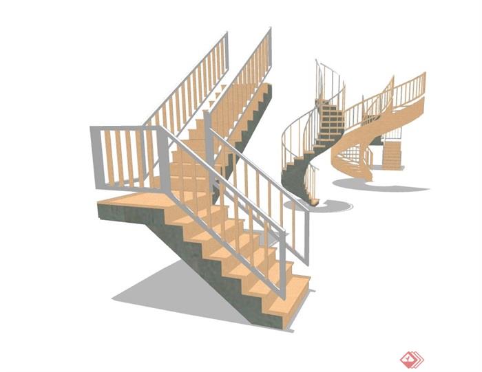 现代风格室内完整的楼梯素材设计su模型