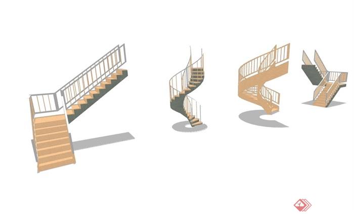 现代风格室内完整的楼梯素材设计su模型