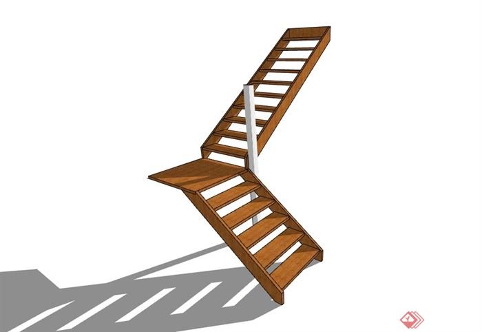 某现代室内木质楼梯素材设计su模型