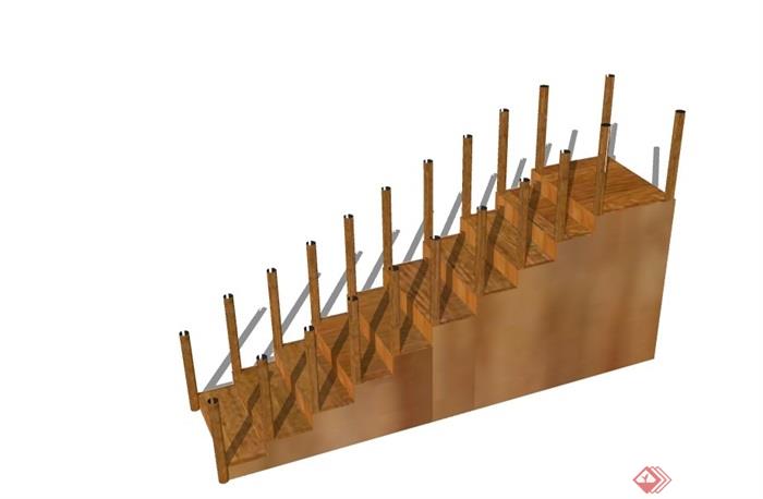 某现代室内木质完整楼梯素材设计su模型