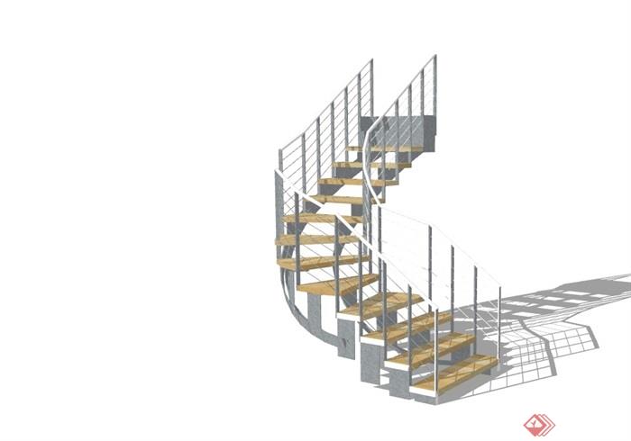 某现代室内详细的旋转楼梯素材设计su模型