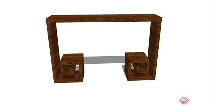 中式风格详细的木质桌子su模型