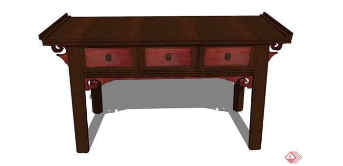 中式风格详细的木质桌子素材设计su模型