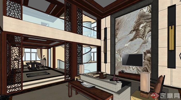 中式家装别墅样板室内设计su模型