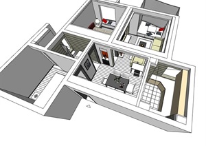 小户型住宅室内现代家装设计SU(草图大师)模型