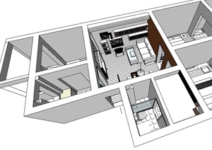 住宅室内现代客餐厅家装设计SU(草图大师)模型
