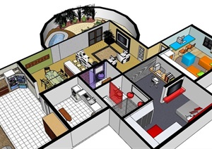 大户型住宅室内现代家装设计SU(草图大师)模型