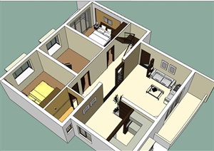 现代住宅室内空间装饰SU(草图大师)模型