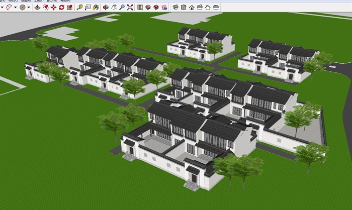安吉绿城桃花源B区中式别墅建筑方案SU模型（附PDF规划建筑方案+CAD户型平面）(1)