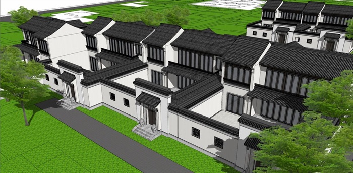 安吉绿城桃花源B区中式别墅建筑方案SU模型（附PDF规划建筑方案+CAD户型平面）(2)
