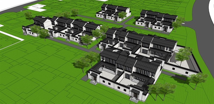 安吉绿城桃花源B区中式别墅建筑方案SU模型（附PDF规划建筑方案+CAD户型平面）(3)