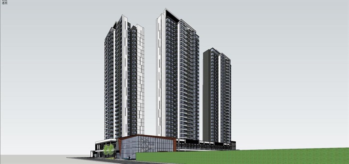 成都中洲·里程现代风格高层+商业建筑方案SU模型(7)