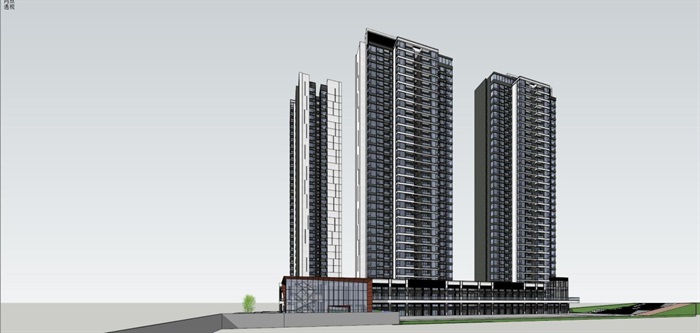 成都中洲·里程现代风格高层+商业建筑方案SU模型(8)