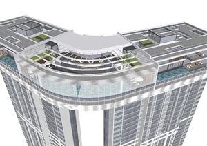 成都绿地GIC中央广场高层豪宅（带天际别墅及会所）建筑方案SU(草图大师)模型