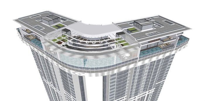 成都绿地GIC中央广场高层豪宅（带天际别墅及会所）建筑方案SU模型(1)
