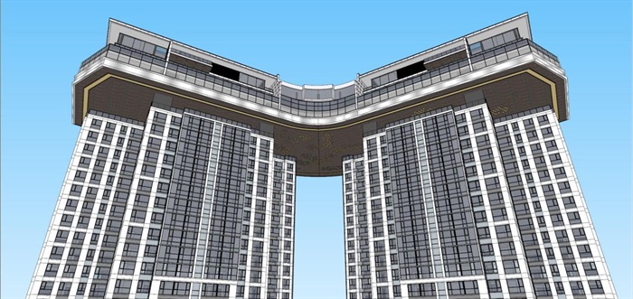 成都绿地GIC中央广场高层豪宅（带天际别墅及会所）建筑方案SU模型(2)