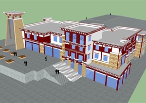 藏式少数民族碉楼建筑方案SU(草图大师)模型