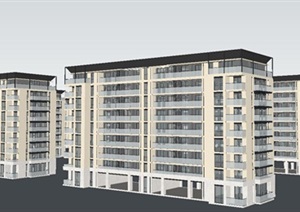 海南清水湾绿城蓝湾小镇现代风格洋房建筑方案SU(草图大师)模型（附户型CAD平面图）