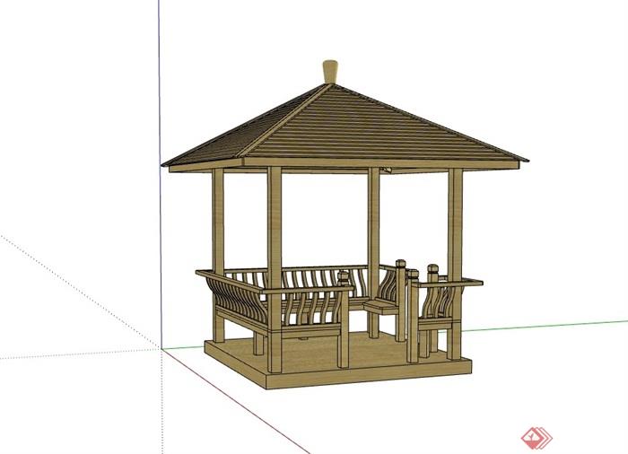 中式风格木质园林景观节点亭子su模型