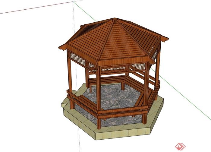 现代木质园林景观节点亭子su模型