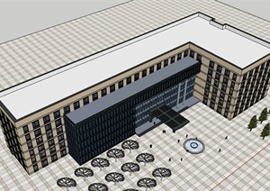 现代完整独栋多层办公楼模型设计SU(草图大师)模型