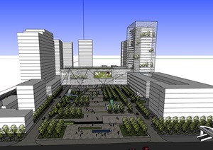 现代生态办公楼完整设计SU(草图大师)模型