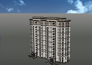 现代小区居住高层建筑楼设计SU(草图大师)模型