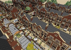 绿地海域笙晖褐石风格联排别墅建筑设计方案SU(草图大师)模型