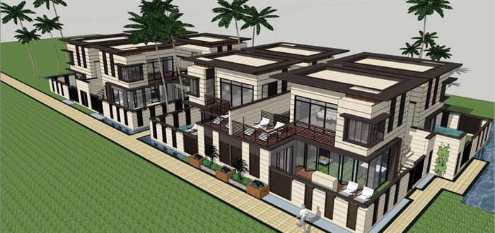 三亚绿地·悦澜湾新亚洲风格别墅+酒店+公寓+商业项目建筑方案SU模型(2)