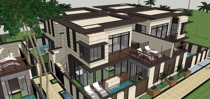 三亚绿地·悦澜湾新亚洲风格别墅+酒店+公寓+商业项目建筑方案SU模型(3)