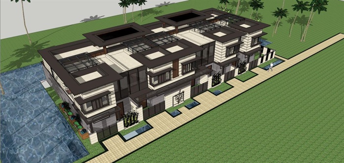 三亚绿地·悦澜湾新亚洲风格别墅+酒店+公寓+商业项目建筑方案SU模型(5)