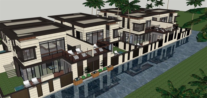 三亚绿地·悦澜湾新亚洲风格别墅+酒店+公寓+商业项目建筑方案SU模型(6)