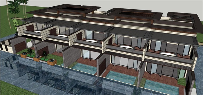 三亚绿地·悦澜湾新亚洲风格别墅+酒店+公寓+商业项目建筑方案SU模型(7)