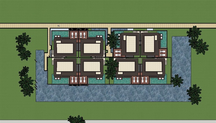 三亚绿地·悦澜湾新亚洲风格别墅+酒店+公寓+商业项目建筑方案SU模型(15)