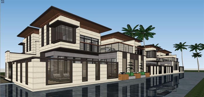 三亚绿地·悦澜湾新亚洲风格别墅+酒店+公寓+商业项目建筑方案SU模型(16)