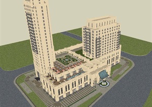宁波Artdeco风格大西洋酒店建筑与景观方案SU(草图大师)模型