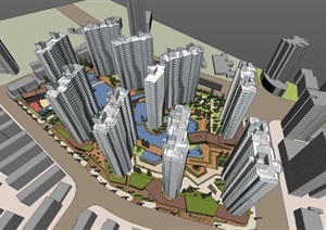 普陀中凯城市之光小区建筑与景观方案SU(草图大师)模型