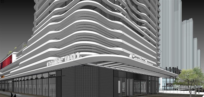 深圳中洲中央公园商业综合体建筑方案SU模型(2)