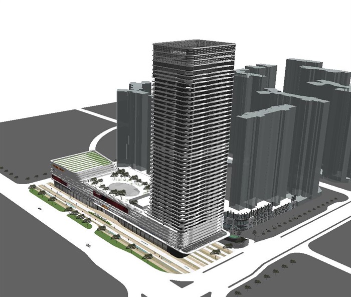 深圳中洲中央公园商业综合体建筑方案SU模型(4)