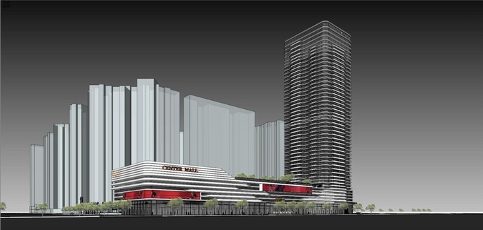 深圳中洲中央公园商业综合体建筑方案SU模型(10)