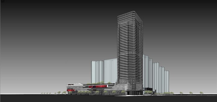 深圳中洲中央公园商业综合体建筑方案SU模型(14)