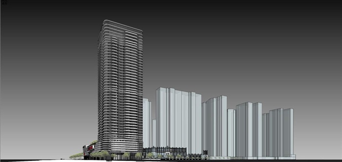 深圳中洲中央公园商业综合体建筑方案SU模型(13)
