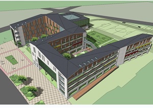 现代完整学校教育建筑楼设计SU(草图大师)模型