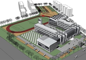 现代小学完整的教育教学楼设计SU(草图大师)模型