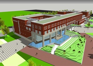现代大学学校国际交流中心建筑设计SU(草图大师)模型