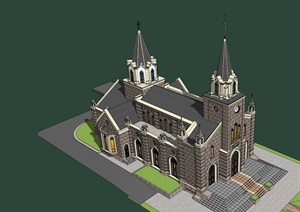 欧式风格详细的完整教堂建筑设计SU(草图大师)模型